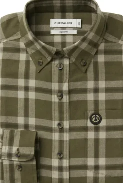 Chevalier Teal Light Flannel Shirt naisten flanellipaita, Olive Green Checked