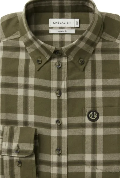 Chevalier Teal Light Flannel Shirt naisten flanellipaita, Olive Green Checked