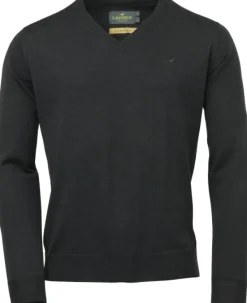 Laksen Sussex V-Neck Olive merinovillapusero, harmaanvihreä